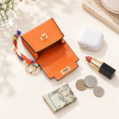 Mini Square Leather Bag Charm with Silk Scarf Strap