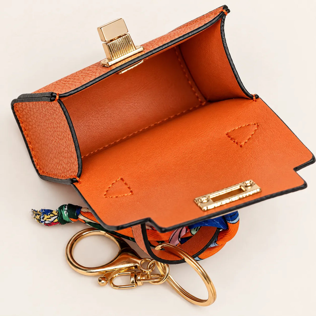 Mini Square Leather Bag Charm with Silk Scarf Strap