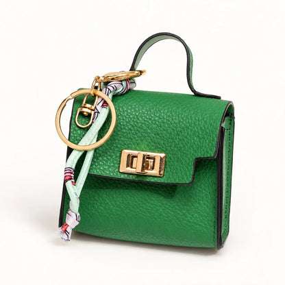Mini Square Leather Bag Charm with Silk Scarf Strap