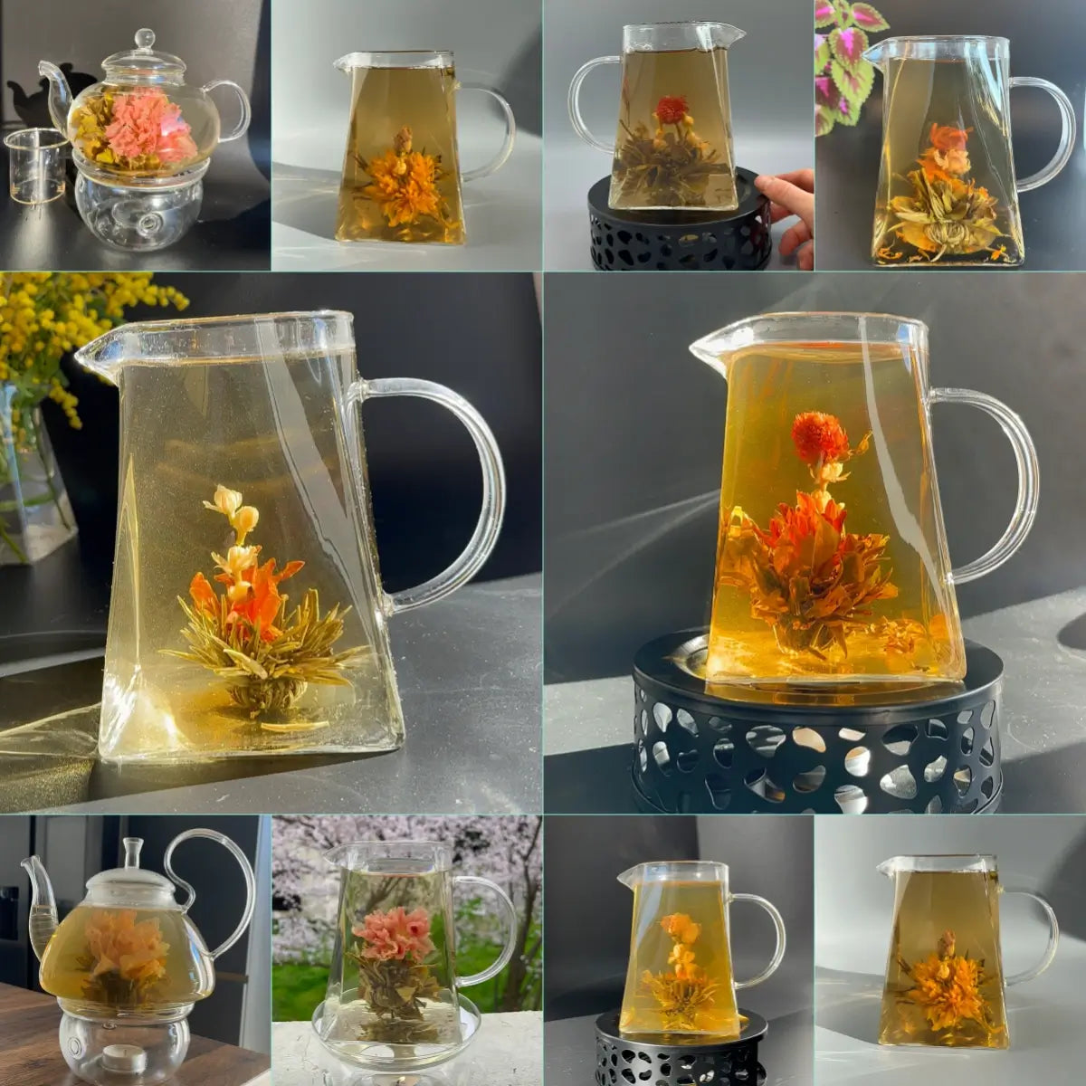 Aesthetic glass flower tea cup blooming beautifully, unique self-care birthday gifts for best friend