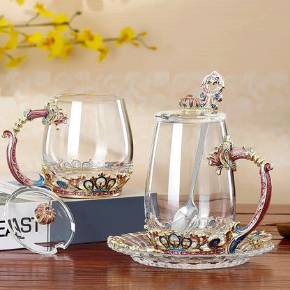 High-aesthetic handmade enamel tea mug in protective presentation gift box, elegant corporate employee appreciation gifts