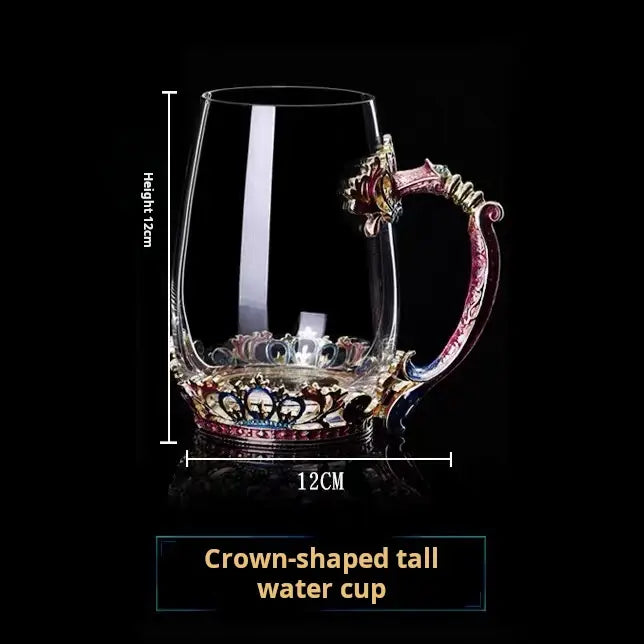Luxury handcrafted enamel flower tea glass cup with spoon, elegant romantic birthday gifts for her