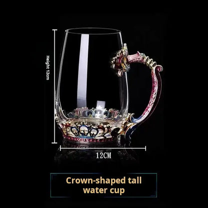 Luxury handcrafted enamel flower tea glass cup with spoon, elegant romantic birthday gifts for her